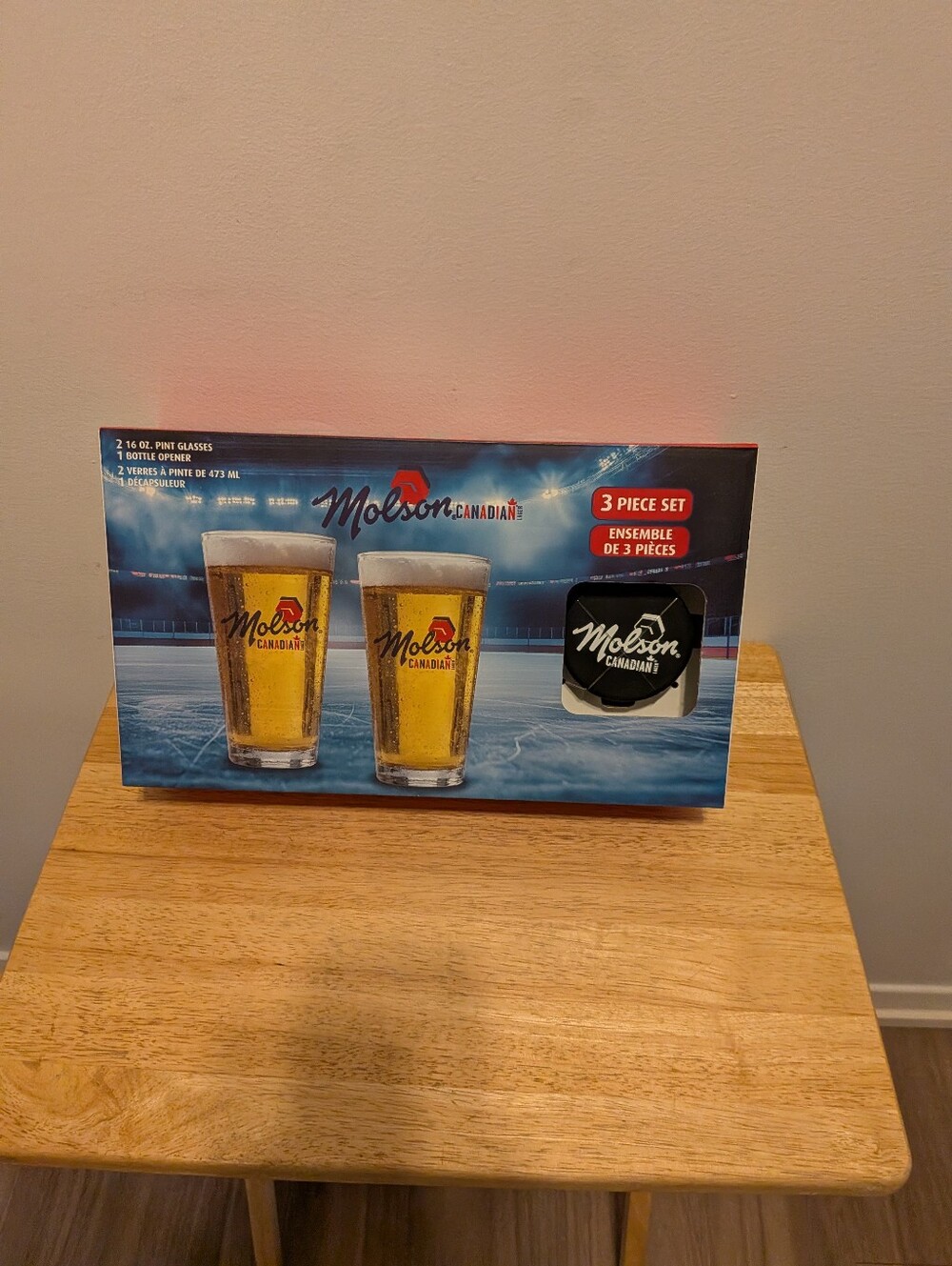 3-Piece Pint Glass Set with Black Opener